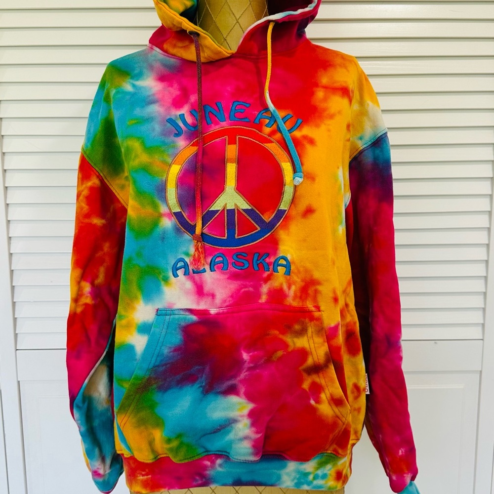 Colorful Tie-Dye Hoodie with Peace Sign from Juneau, Alaska